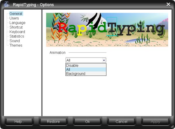 Options, Tab General, Animation