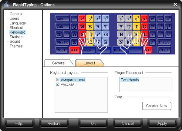 Options, Tab Keyboard, Layouts