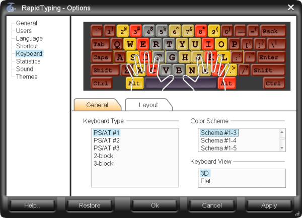 Options, Tab Keyboard, General