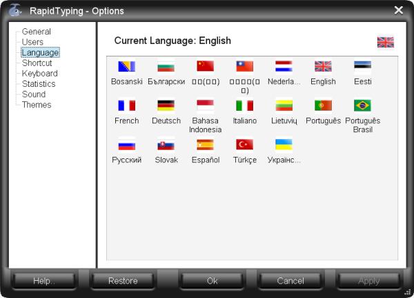 Options, Tab Language