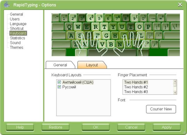 Options, Tab Keyboard, Layouts