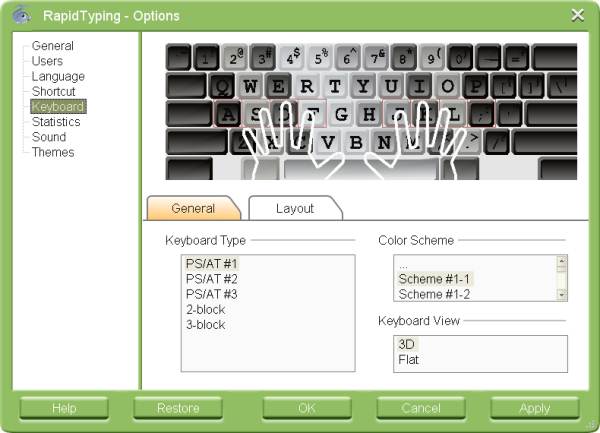 Options, Tab Keyboard, General