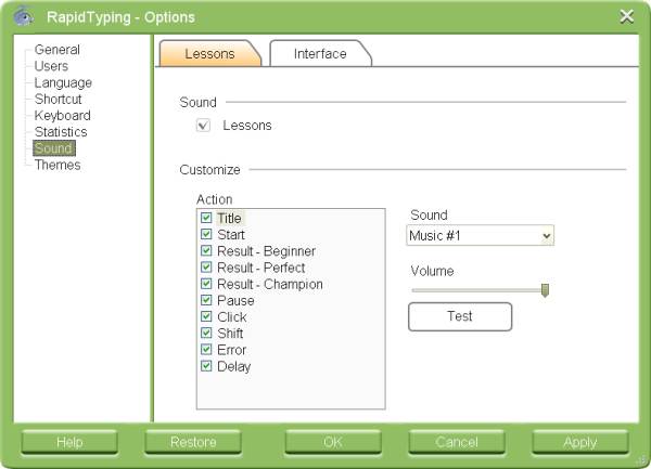 Options, Tab Sound