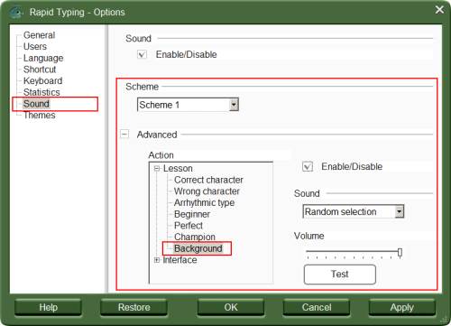 Typing Tutor sound selection