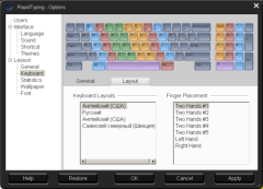 Options, Tab Keyboard, Layouts