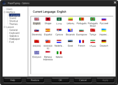Options, Tab Language