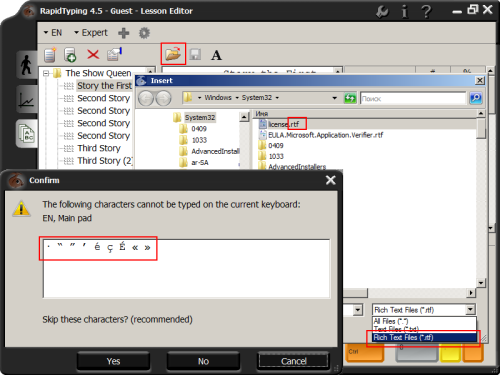 import rtf lesson text