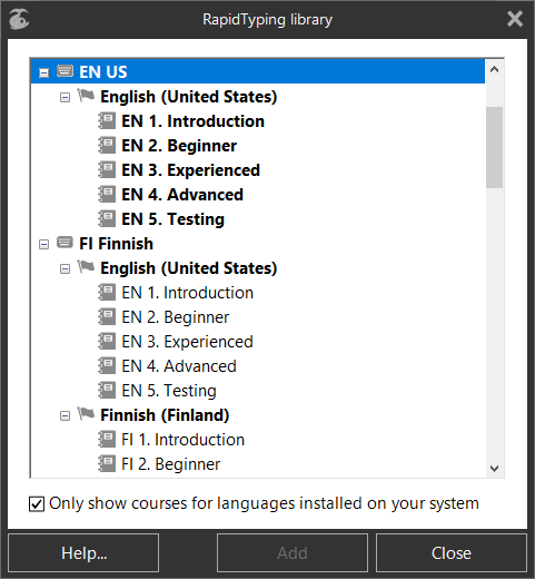 «RapidTyping library» dialog box