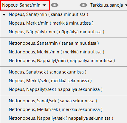 «Unit of typing speed» menu