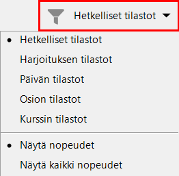 «Display options» statisitcs window menu