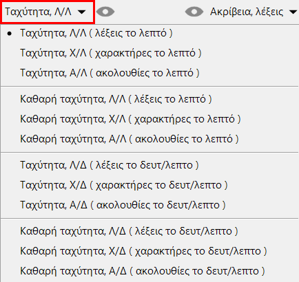 Μενού «Μονάδας ταχύτητας πληκτρολόγησης»