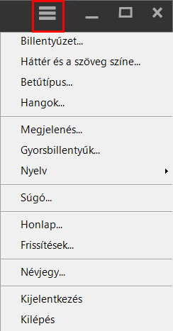 «Főbb beállítások» menü