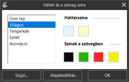 «Háttér és a szöveg színe» párbeszédablak