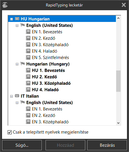 «RapidTyping lecketár» párbeszédablak