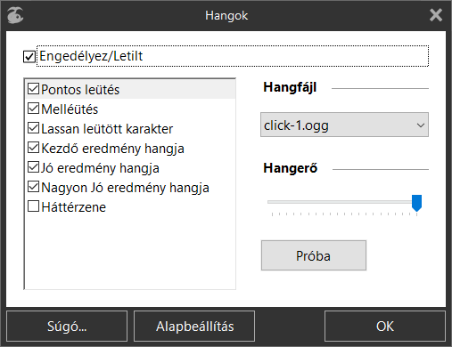 «Hangok» párbeszédablak