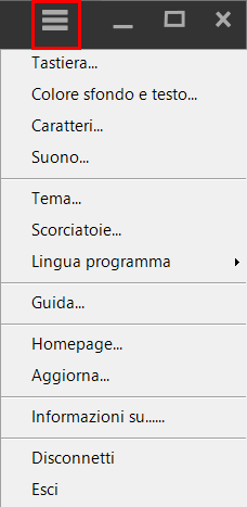 «Opzioni principali» menu