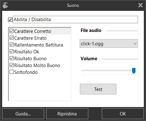 «Suono» finestra di dialogo