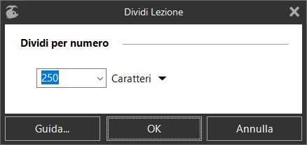 «Dividi Lezione» finestra di dialogo