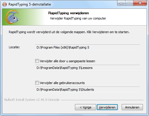 «Uninstall RapidTyping» dialog box